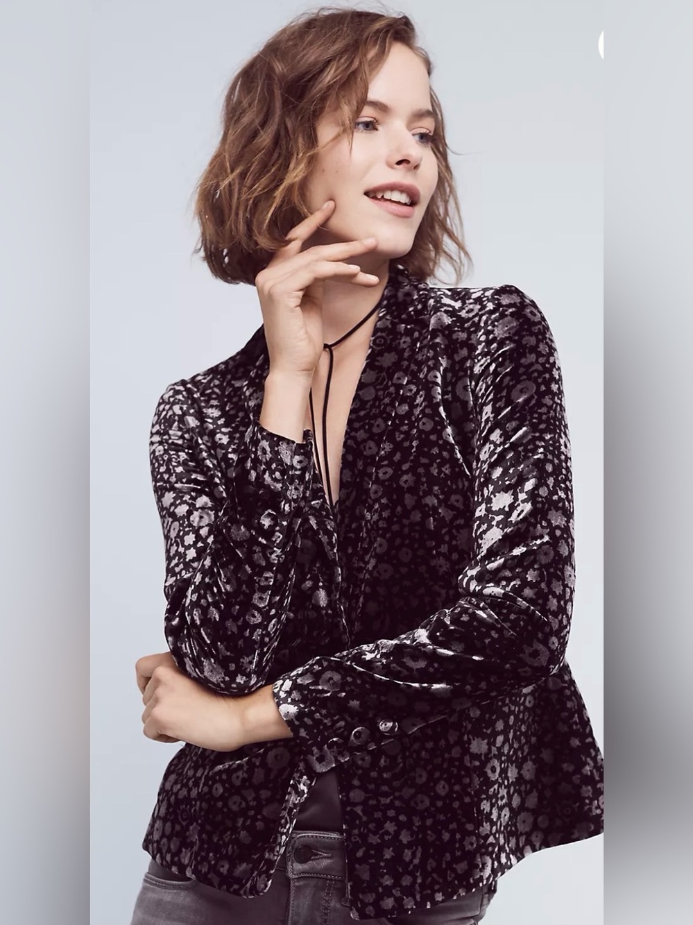 ANTHROPOLOGIE Elevenses Lumi Velvet Blazer 2 Black/Silver $148 Retail NWT